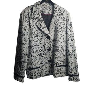 Chico's Women's Linen Embroidered Black White Career Blazer Sz 3 US XL (16/18)